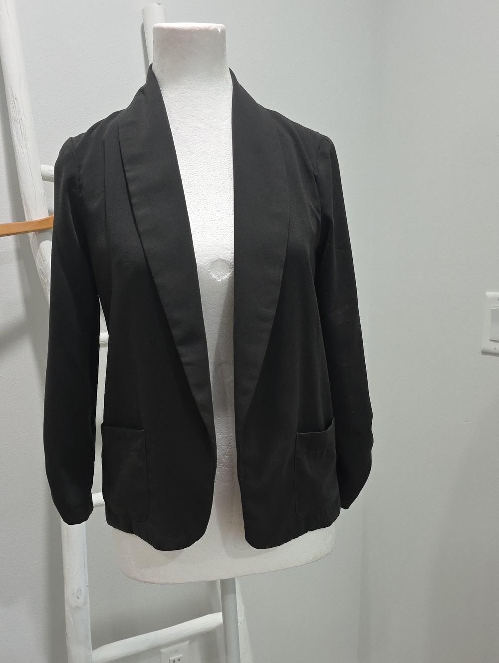Black Open-Front Lightweight Business Tailored Blazer Jacket